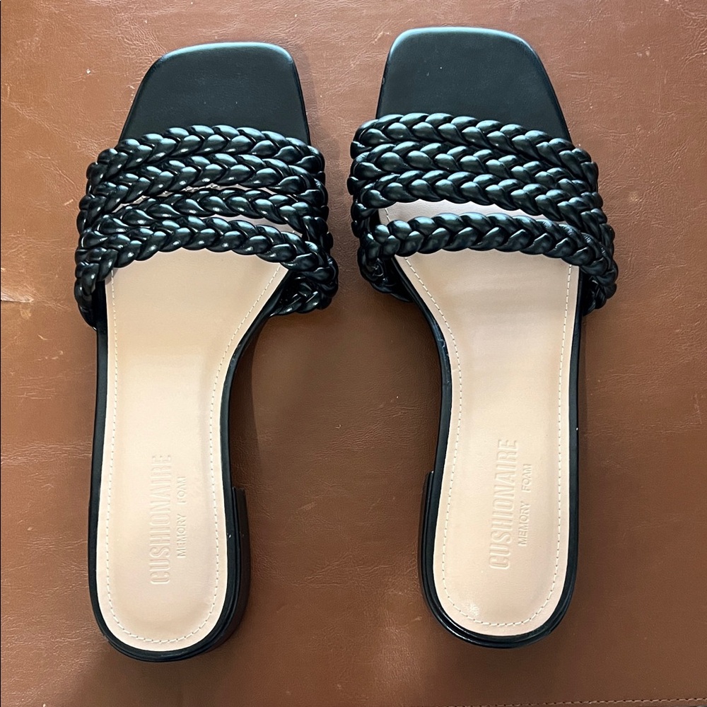 Cushionaire Black Braided Slide Mules